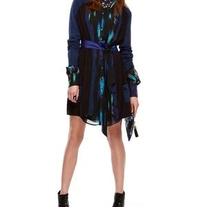 Elegant Blue and Black abstract print Women's shirt Dress